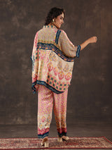 Pink beige viscose crepe printed co ord set
