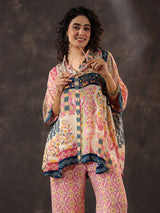 Pink beige viscose crepe printed co ord set
