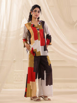 Multicolor silver linen printed festive casual co ord set