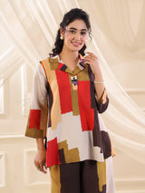 Multicolor silver linen printed festive casual co ord set