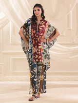 Multicolor silver linen kaftan style co ord set