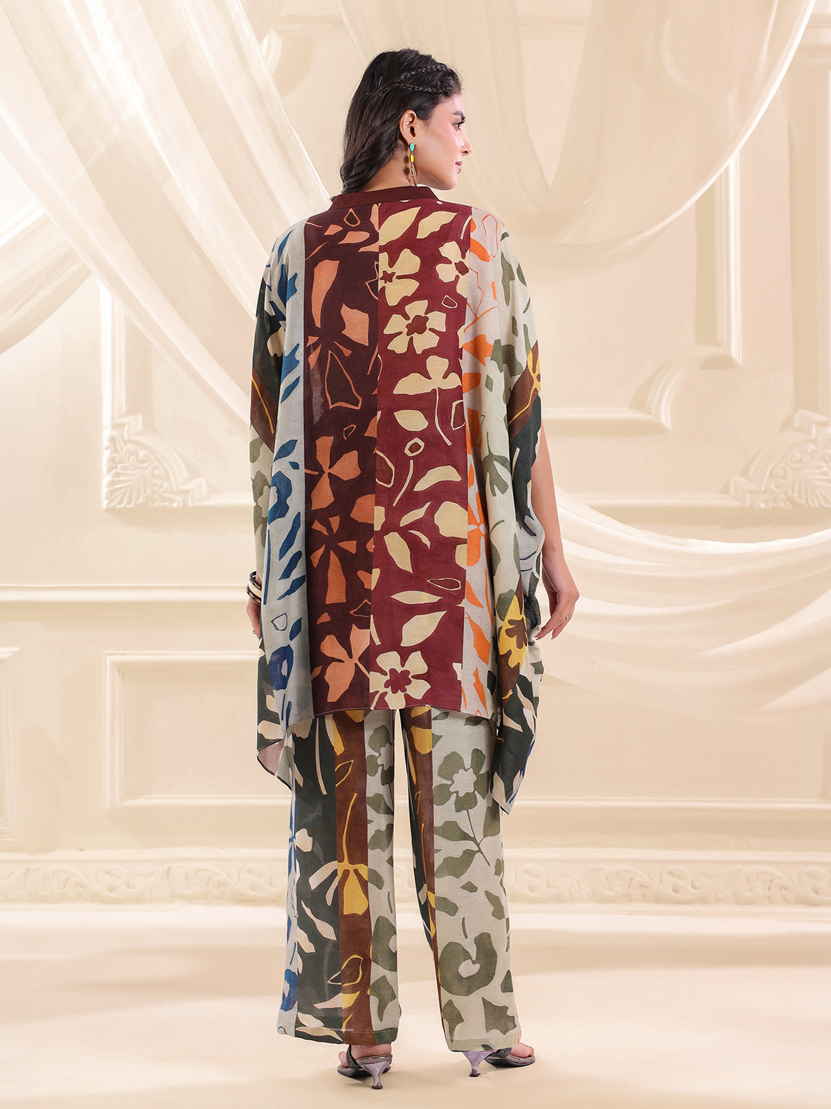 Multicolor silver linen kaftan style co ord set