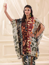 Multicolor silver linen kaftan style co ord set