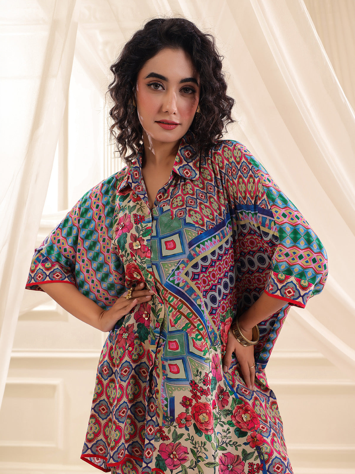 Multicolor viscose crepe printed festive co ord set