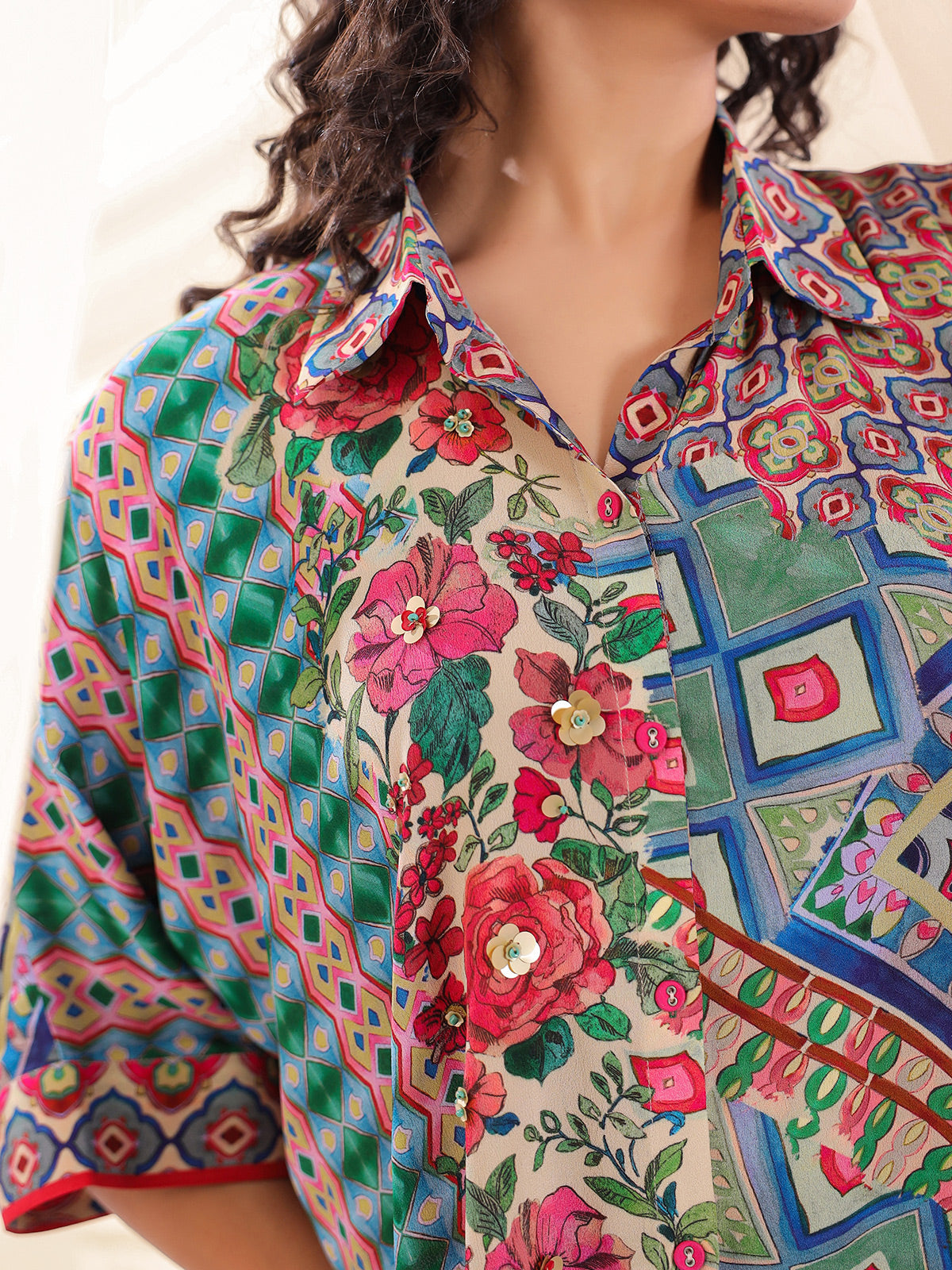 Multicolor viscose crepe printed festive co ord set