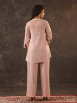 Peach silver linen sequin printed co ord set