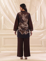 Coffee color silver linen floral printed co ord set