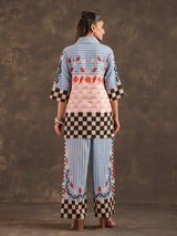 Sky blue silver linen printed casual co ord set