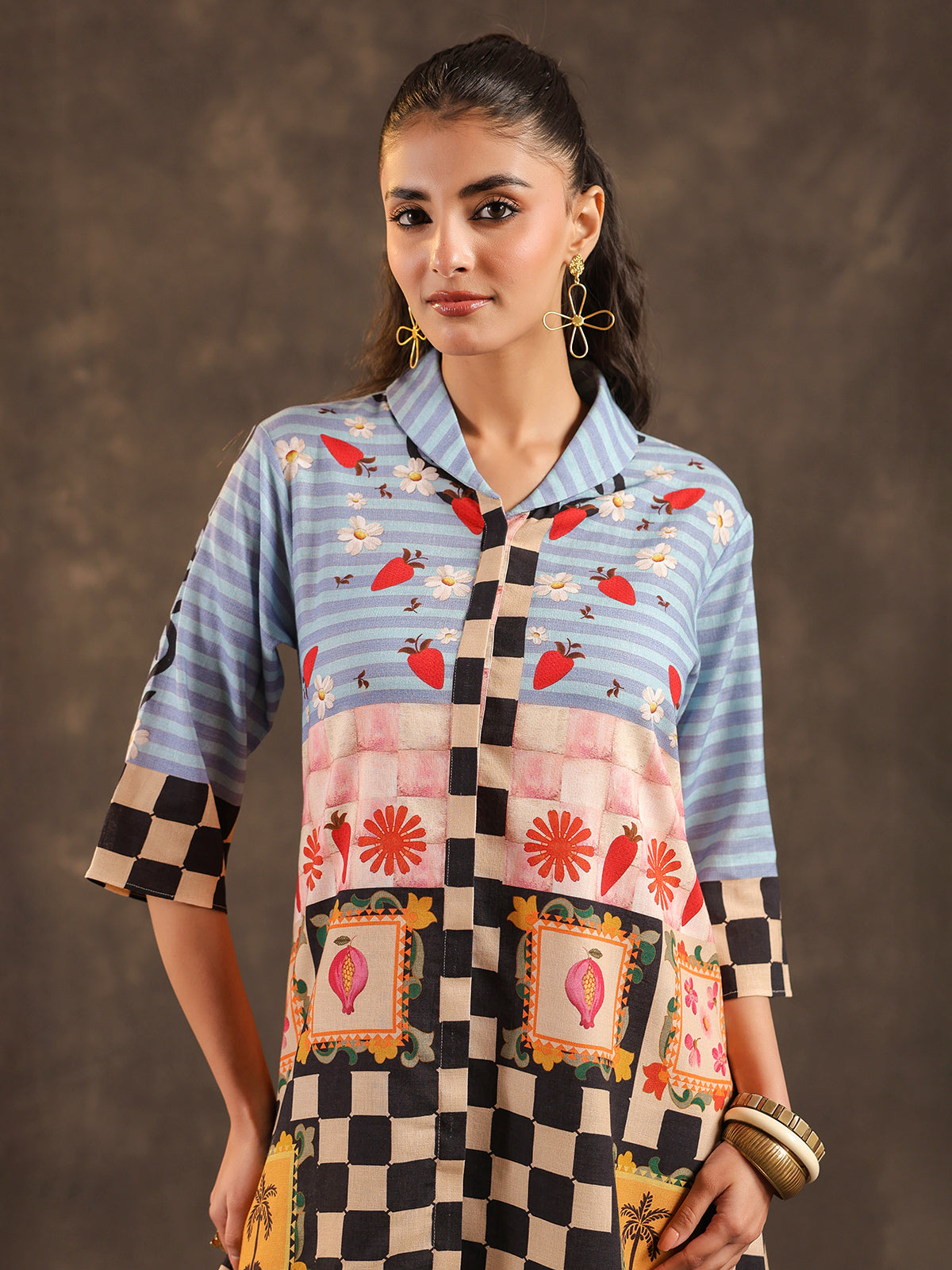 Sky blue silver linen printed casual co ord set