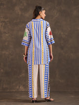 Beige silver linen printed casual co ord set for women