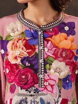 Pink viscose crepe printed short kurti