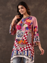 Pink viscose crepe printed short kurti