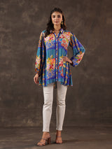 Blue viscose crepe printed casual short kurti