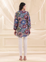 Purple linen silk printed casual stand collar short kurti