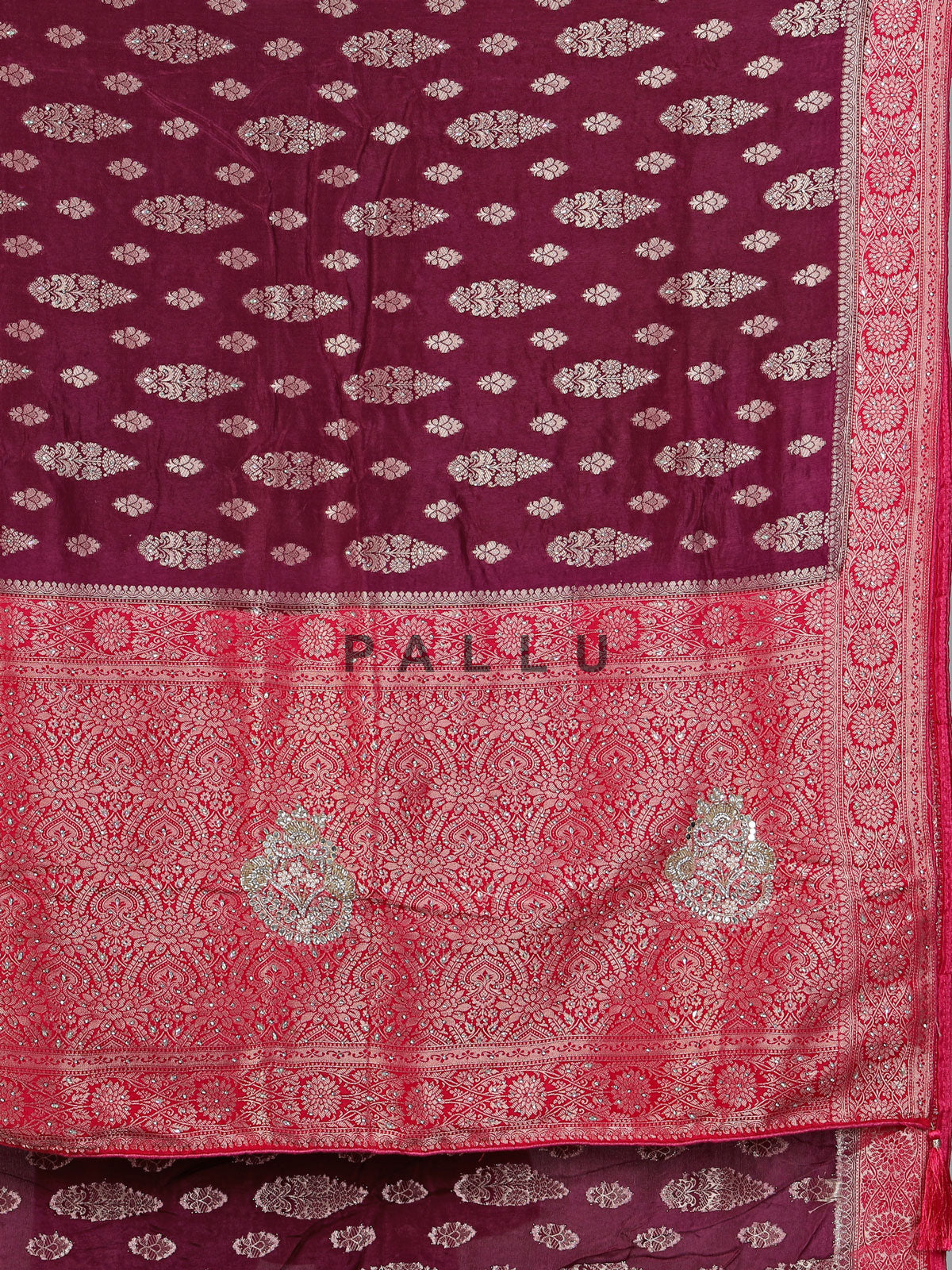 Wine dola silk zari and stone work festive saree