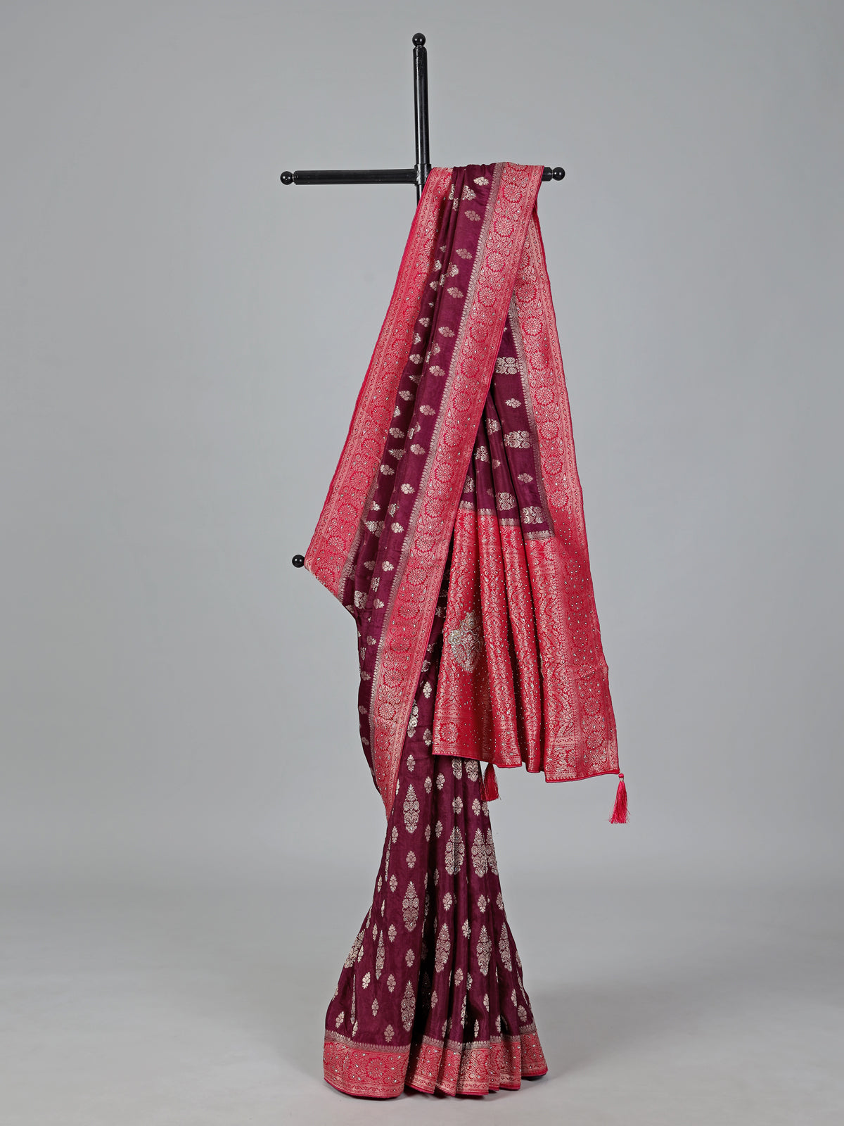 Wine dola silk zari and stone work festive saree