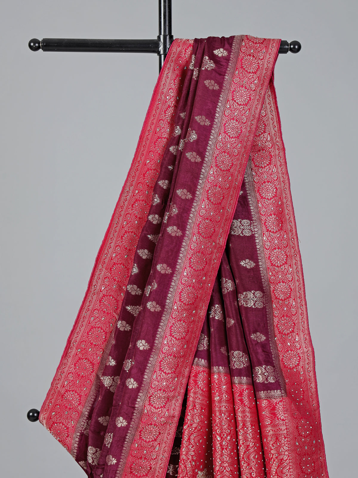 Wine dola silk zari and stone work festive saree