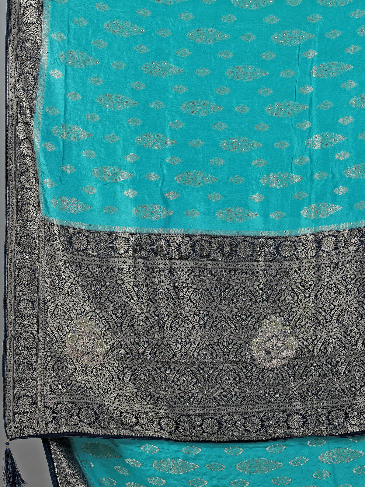 Aqua dola silk stone and zari festive saree