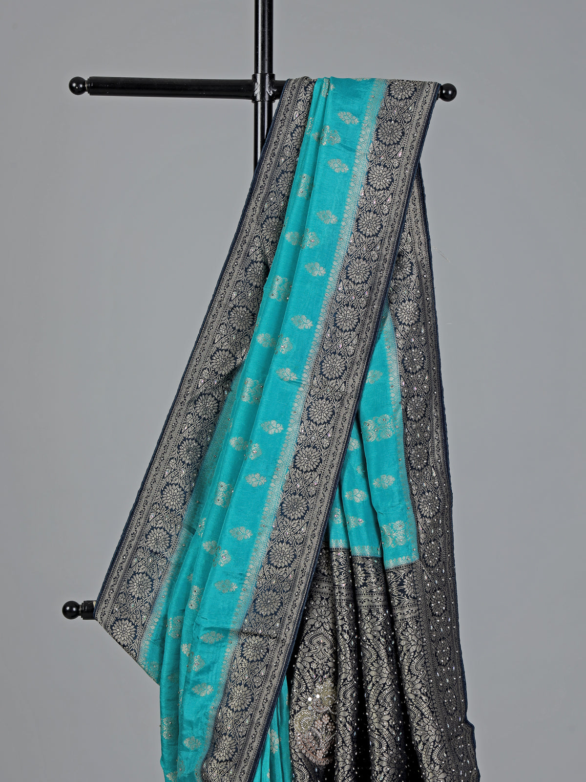 Aqua dola silk stone and zari festive saree