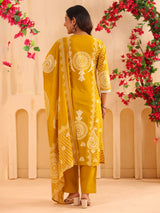 Yellow printed straight cut kurti set