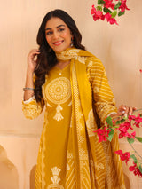 Yellow printed straight cut kurti set