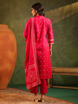 Magenta silk festive wear printed kurti set