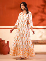 White floral printed floor length kurti