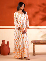 White floral printed floor length kurti