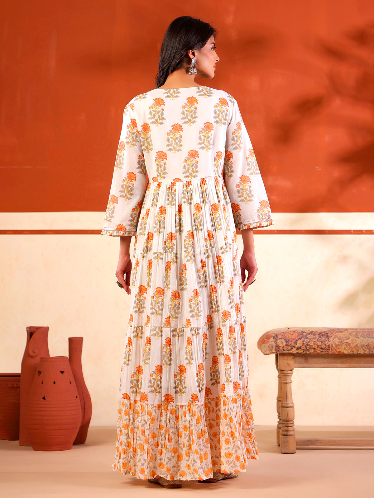 White floral printed floor length kurti