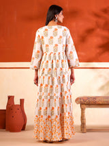 White floral printed floor length kurti