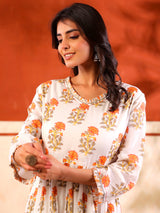 White floral printed floor length kurti