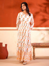 White floral printed floor length kurti