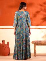 Blue festive wear cotton floor length kurti