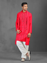 Red wedding wear art silk kurta suit with dupatta