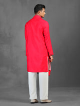 Red wedding wear art silk kurta suit with dupatta
