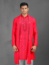 Red wedding wear art silk kurta suit with dupatta