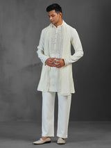Cream reception wear art silk kurta suit with dupatta