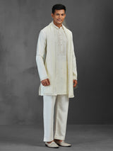 Cream reception wear art silk kurta suit with dupatta