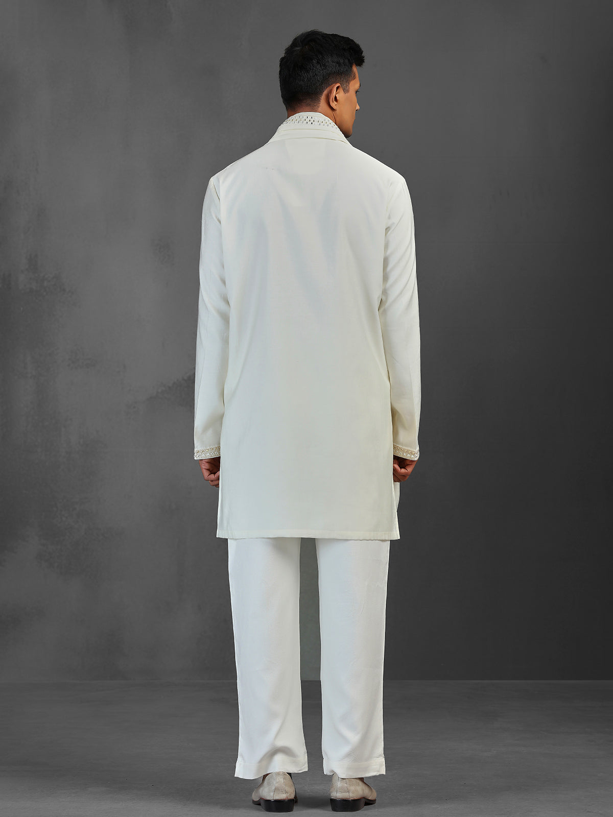 Cream reception wear art silk kurta suit with dupatta