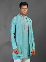 Firozi blue art silk kurta suit with dupatta