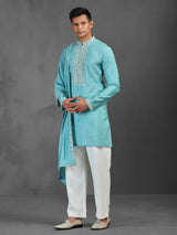 Firozi blue art silk kurta suit with dupatta