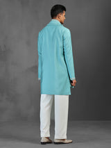 Firozi blue art silk kurta suit with dupatta