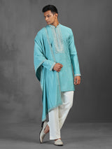 Firozi blue art silk kurta suit with dupatta