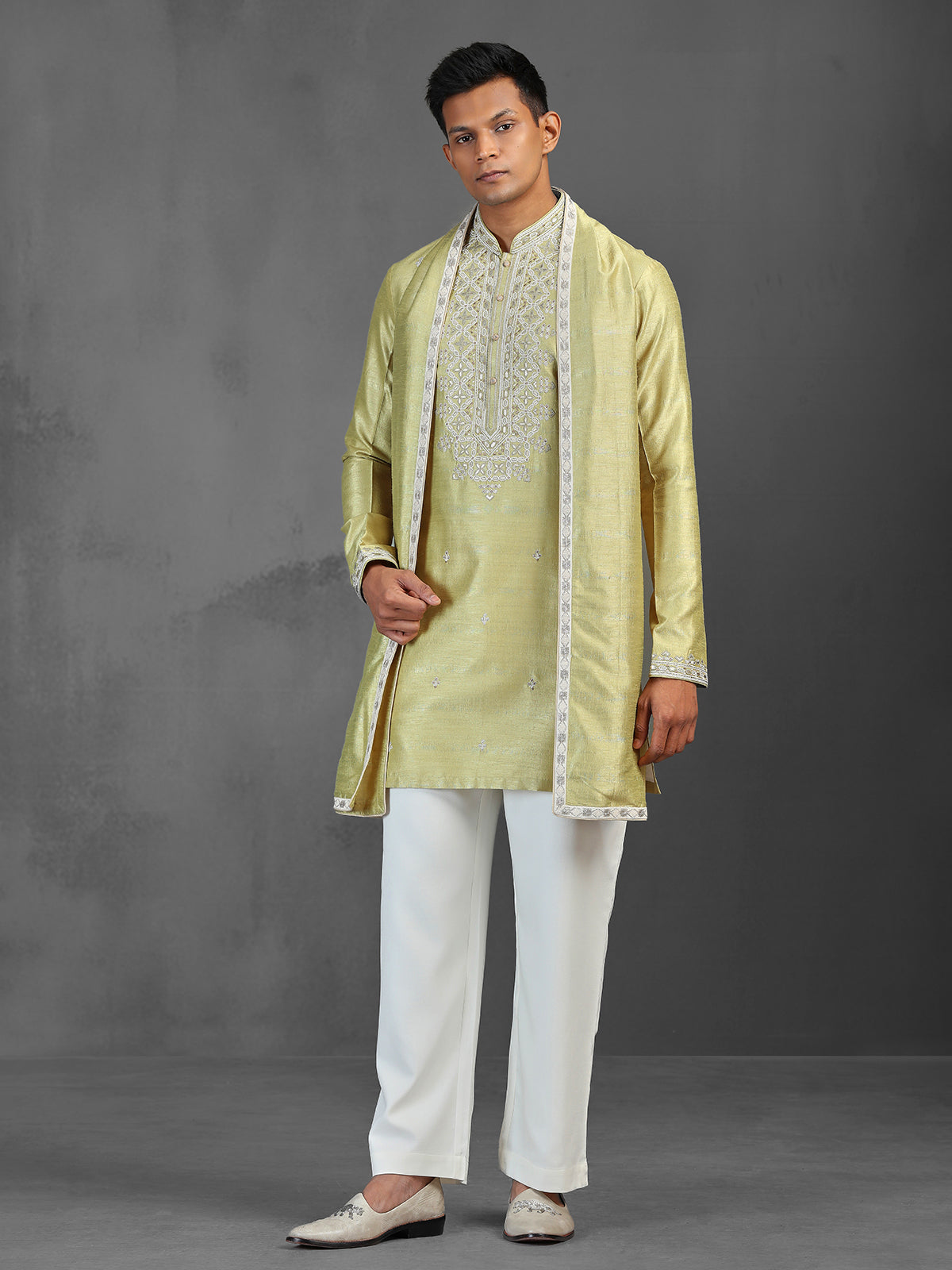 Pista green wedding wear silk kurta suit with dupatta