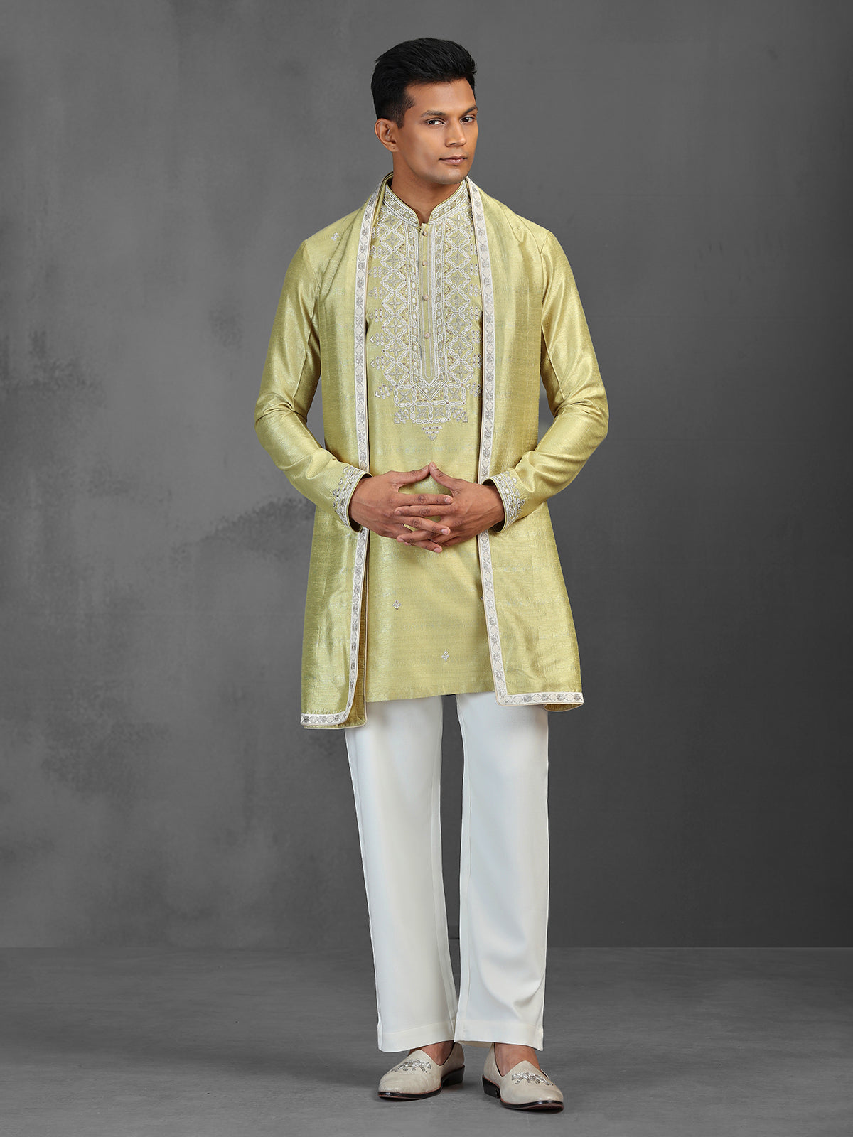 Pista green wedding wear silk kurta suit with dupatta