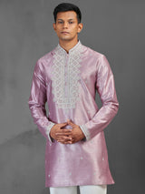 Onion pink silk kurta suit for wedding celebration