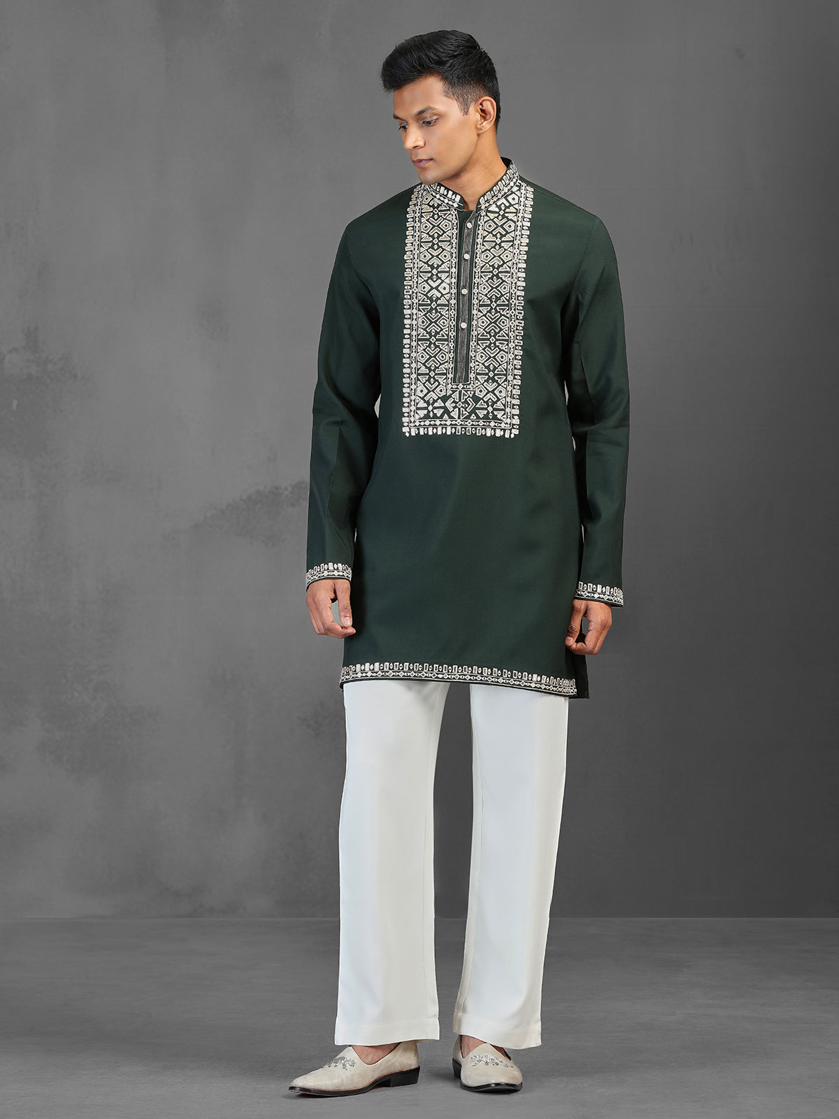 Dark green cotton silk kurta suit for wedding ceremonies