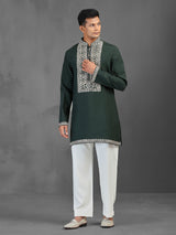 Dark green cotton silk kurta suit for wedding ceremonies