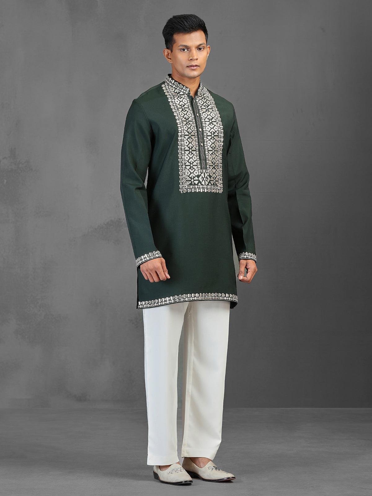 Dark green cotton silk kurta suit for wedding ceremonies