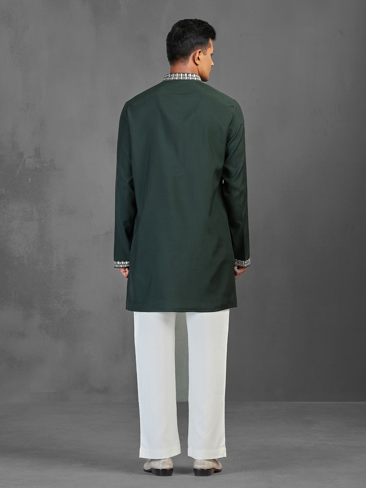 Dark green cotton silk kurta suit for wedding ceremonies